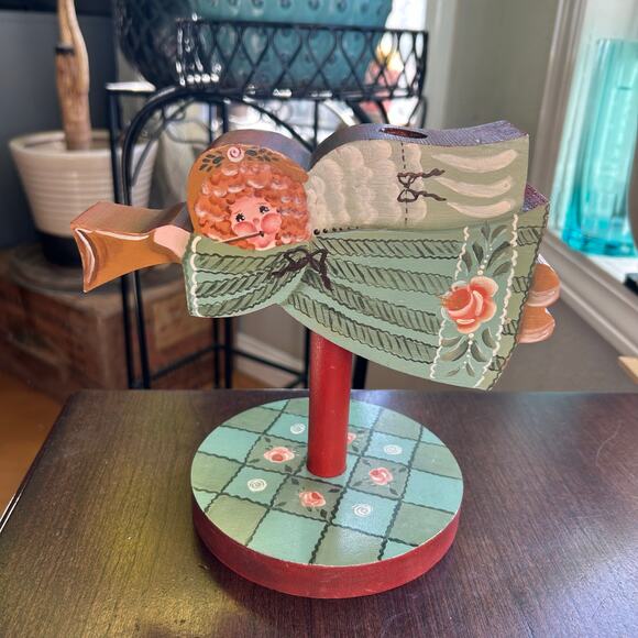 Unbranded Other - Vintage hand carved wood wooden folk art hand painted angel candle holder